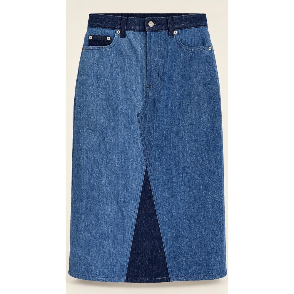Rails Highland denim Midi Skirt Size 26 Two Tone Patchwork Blue
Back Slit fall